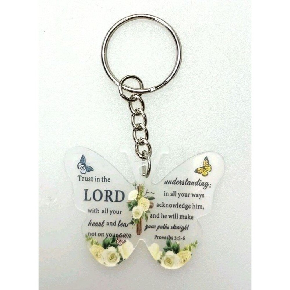 Christian Butterfly Keychain Proverbs 3:5-6 Scripture Trust in the Lord Gift